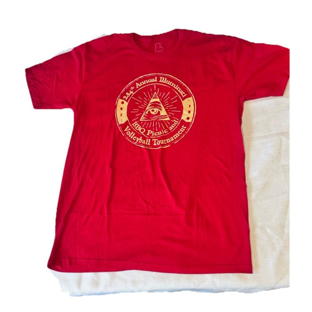 Busted Tee ILLuminati Bbq Picnic T Shirt , Mens Large Red Humor, Conspiracy - Picture 3 of 4
